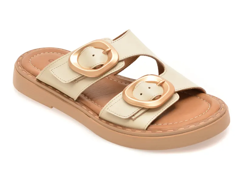 Papuci GOLD DEER bej, 22104, din piele naturala