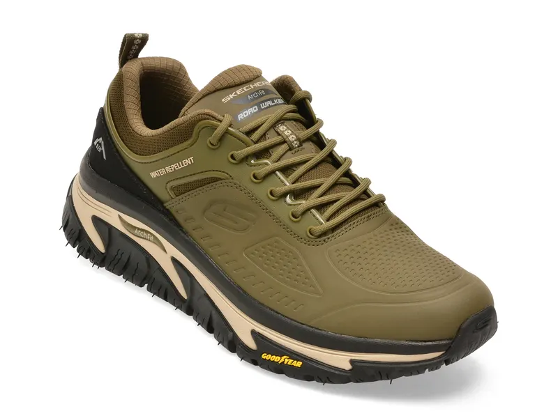 Pantofi sport SKECHERS kaki, ARCH FIT ROAD WALKER, din piele naturala