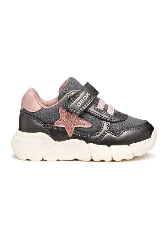 Pantofi sport Flexyper de piele ecologica si material textil cu detalii cu aspect stralucitor - Roz deschis/Gri inchis