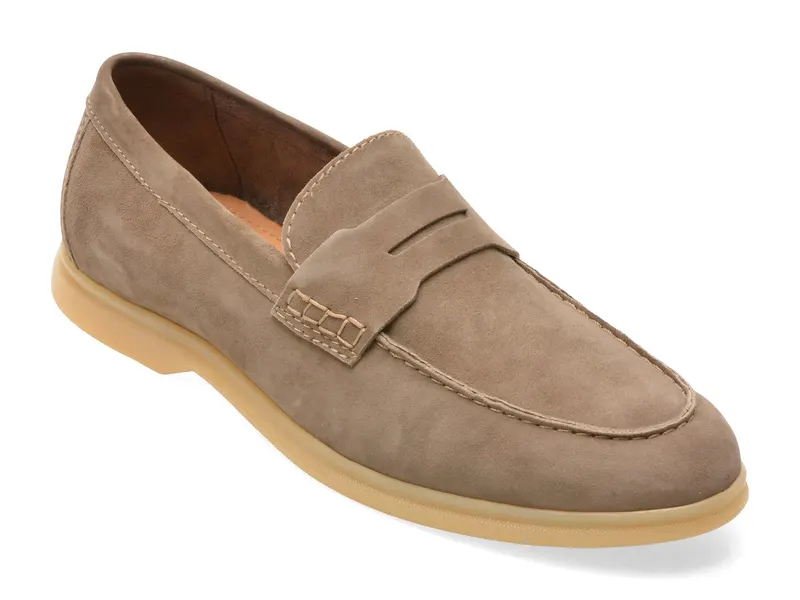 Mocasini gri, ECKO 252, din piele intoarsa