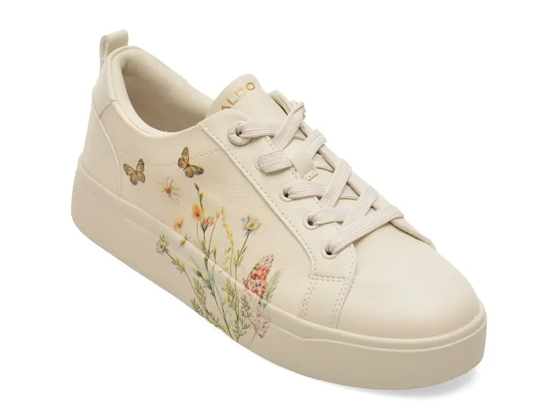 Pantofi sport albi, WILDFLOWERS 182, din piele ecologica