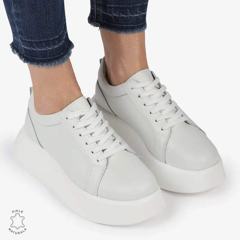 Pantofi casual piele naturala cu talpa inalta CRL881 ALB