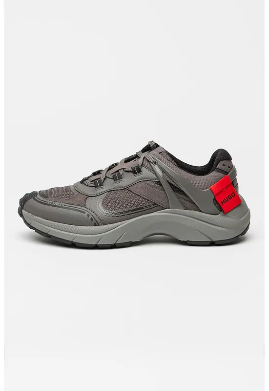 Pantofi sport cu garnituri din material textil cu sireturi - Gri inchis