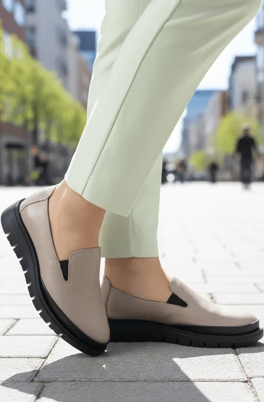 Pantofi Casual din Piele Gri cu Elastic - VEA TAUPE