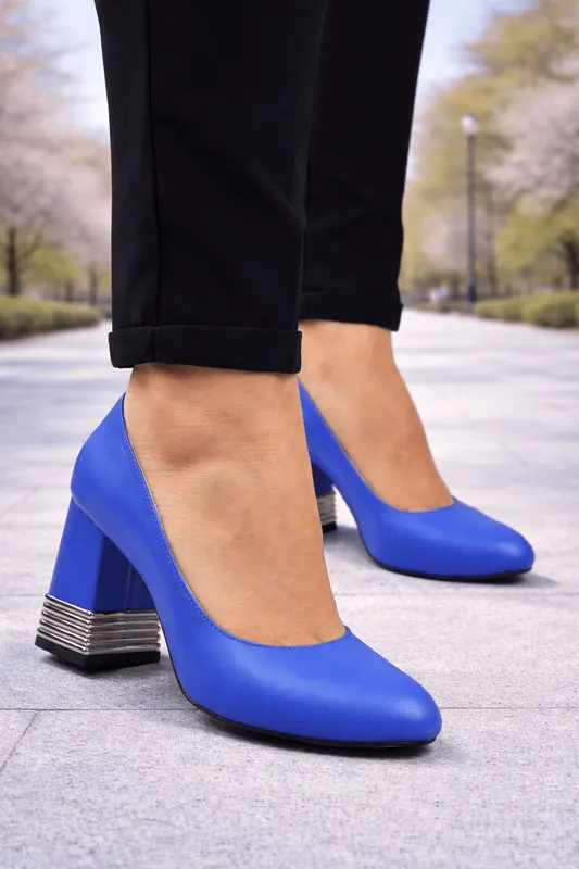 Pantofi Eleganti cu Toc din Piele Albastri - SYL BLU