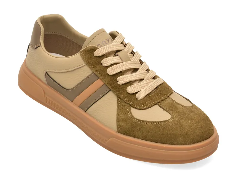 Pantofi sport kaki, T61895, din piele naturala