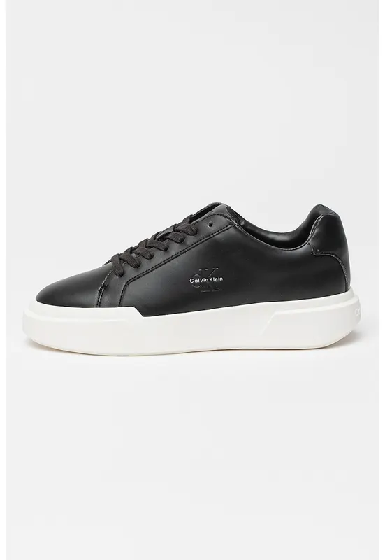 Pantofi sport de piele cu sireturi si logo stantat - Alb/Negru