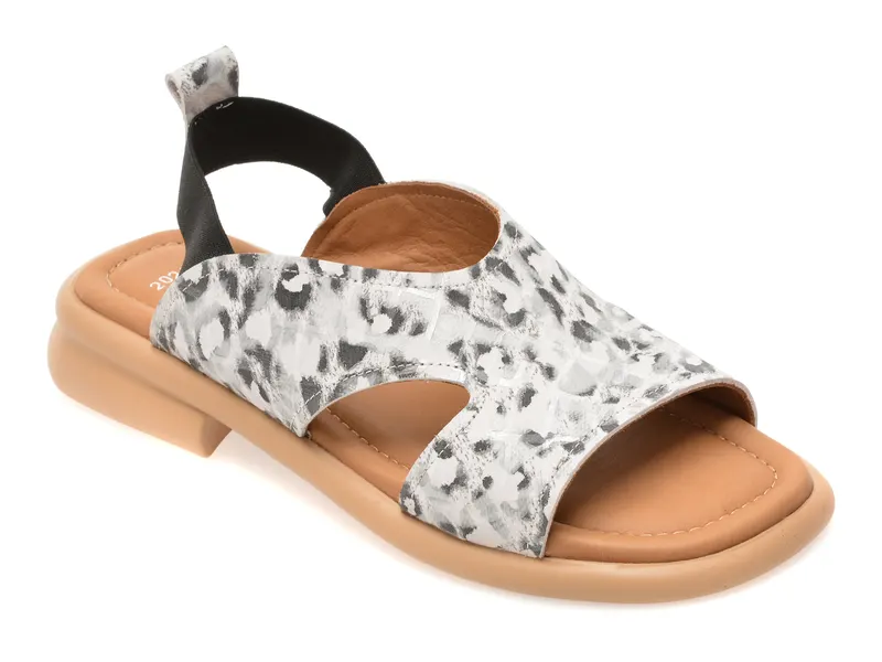 Sandale GOLD DEER alb-negru, 22026, din piele naturala