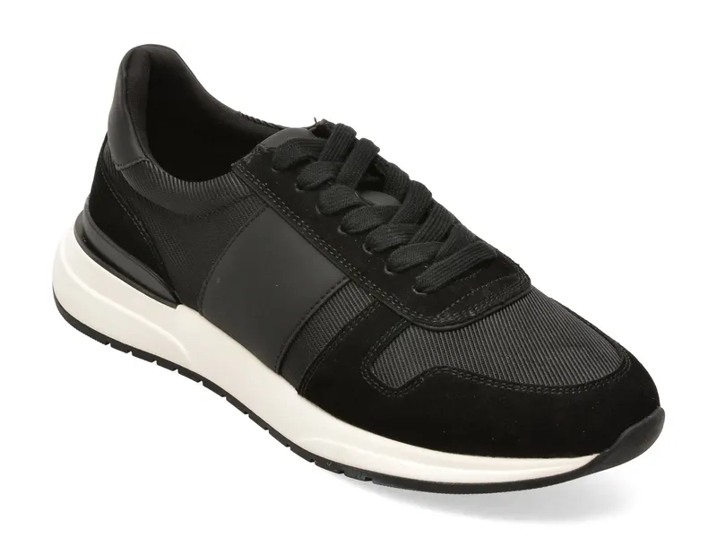 Pantofi sport negri, ROBBEN 001, din material textil si piele naturala