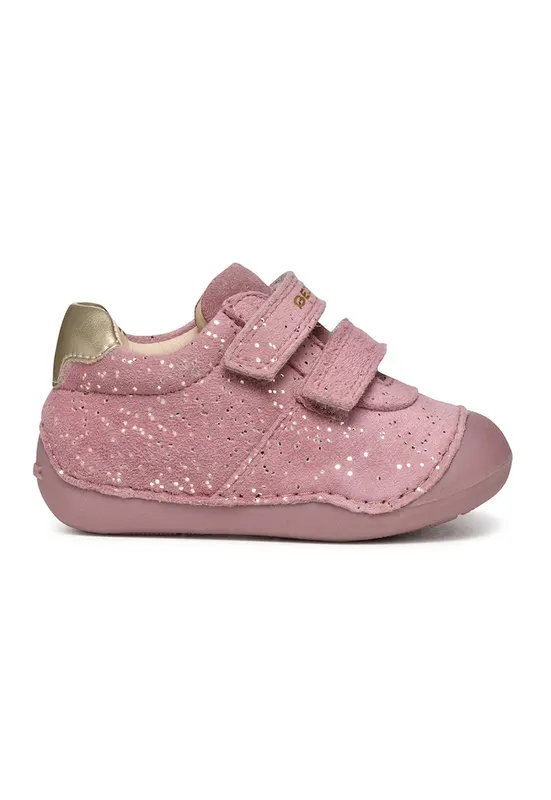 Pantofi sport de piele intoarsa cu velcro si imprimeu - Roz prafuit
