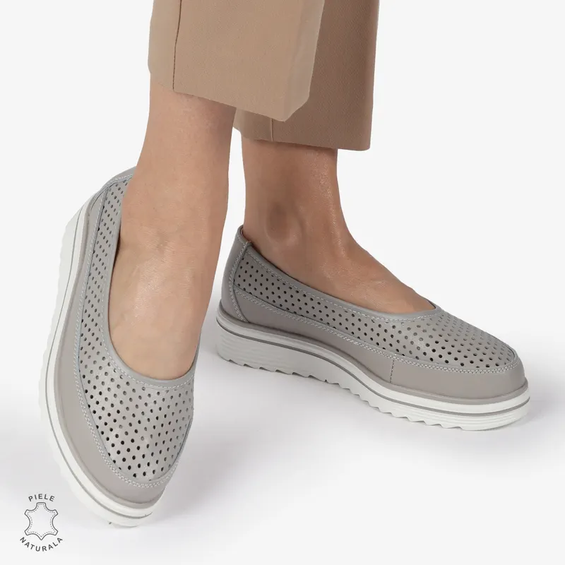 Balerini dama din Piele Naturala cu talpa groasa CRL0172 GRI