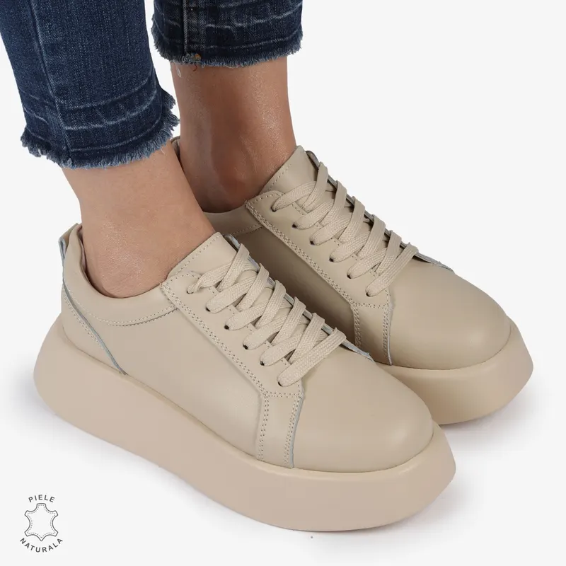 Pantofi casual piele naturala cu talpa inalta CRL881 BEJ