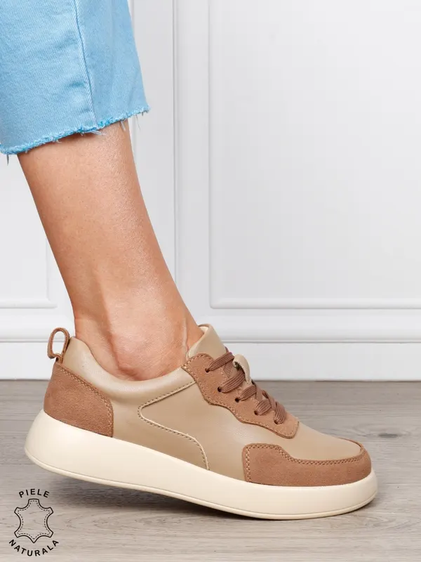 Pantofi casual dama din piele naturală cu finisaj premium CRL1823 KHAKI
