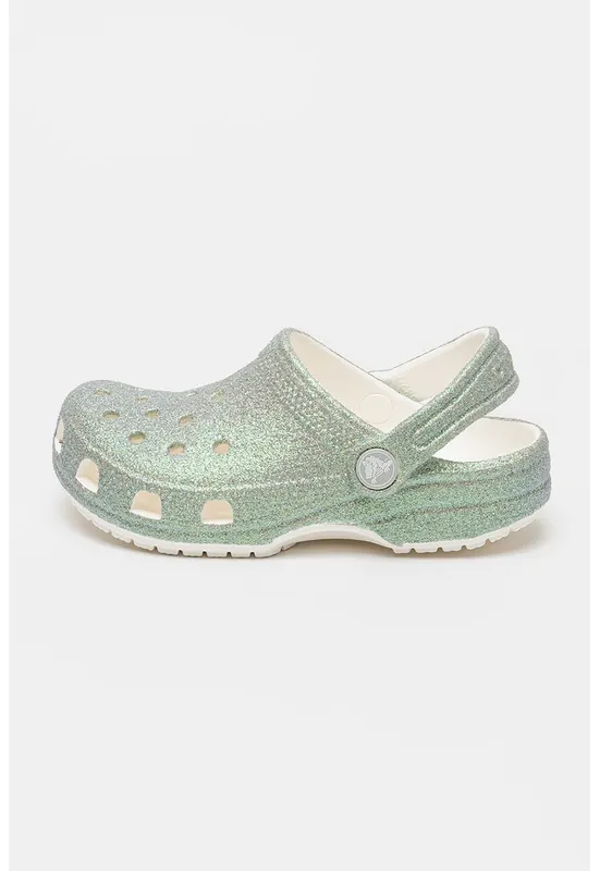 Saboti slingback cu aspect stralucitor - Verde pal/Alb murdar