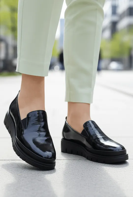 Pantofi Casual din Piele Negri cu Elastic - VEA LAC