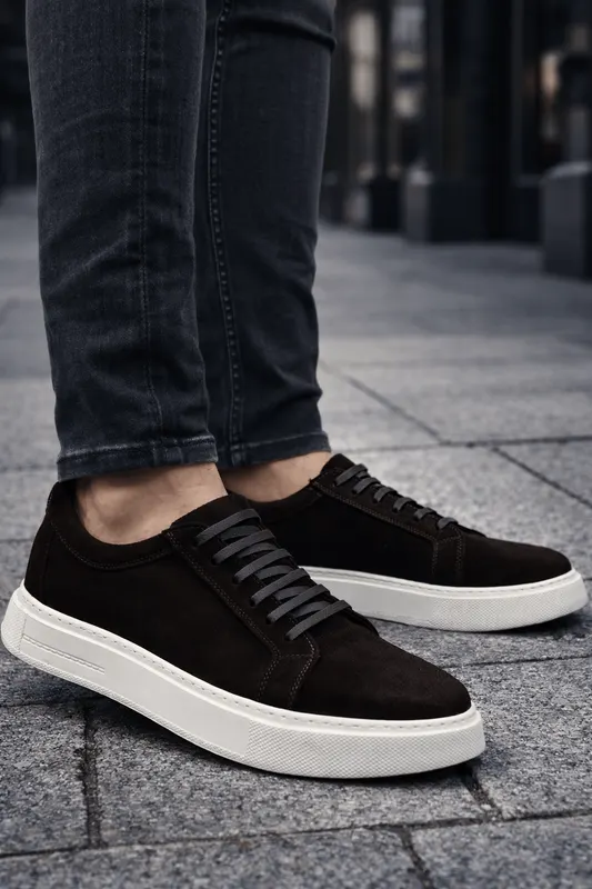 Pantofi Casual din Piele Intoarsa Maro cu Siret - EDY BROWN