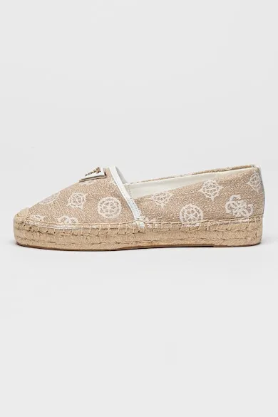 Pantofi loafer din material textil cu model logo - Maro nisip