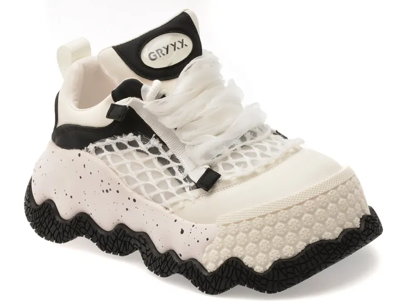 Pantofi sport alb-negru, 860, din material textil si piele ecologica