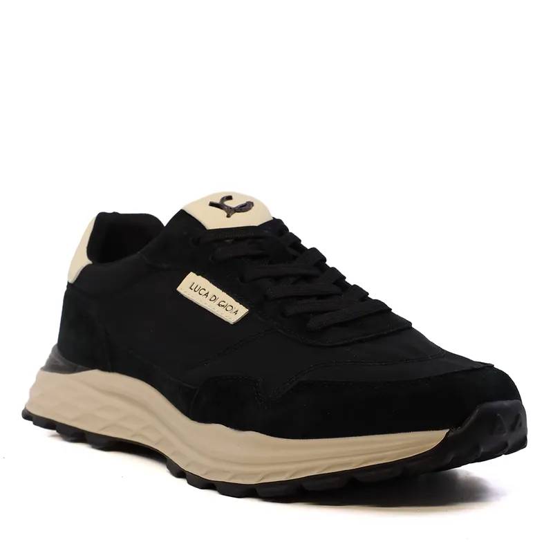 Sneakers bărbați Luca di Gioia negri din piele și textil 1321BP2100VN — imaginea 2