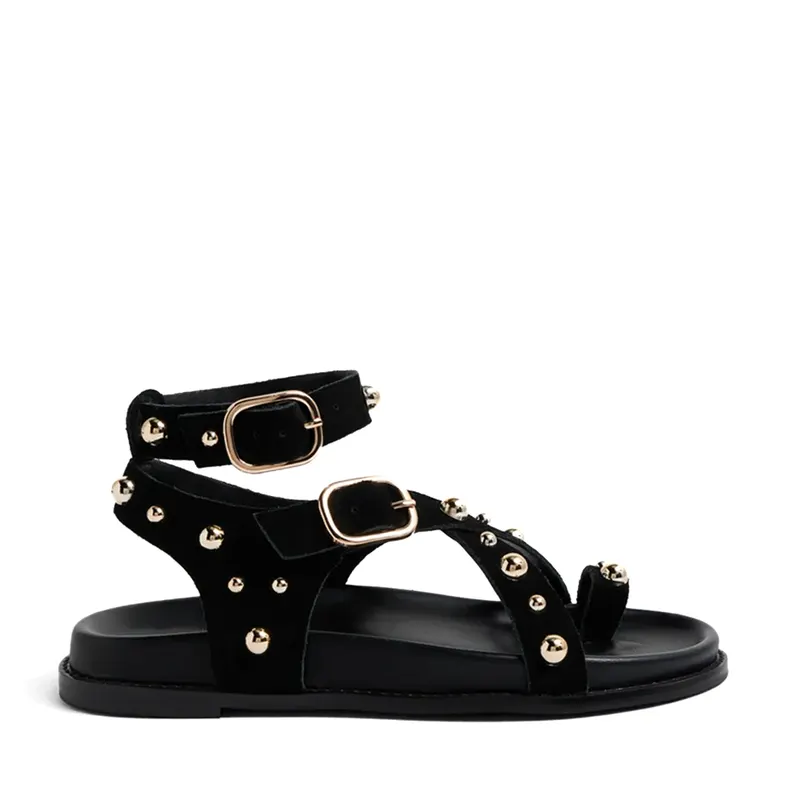 Sandale femei Steve Madden Linear negre din piele întoarsă 1461DSLINEARVN