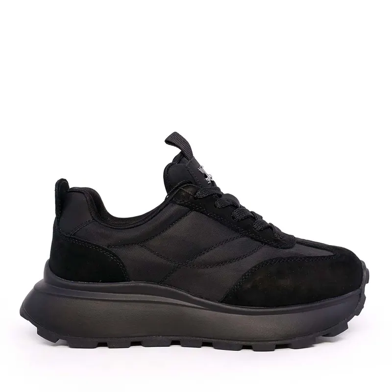 Sneakers cu talpă reliefată femei Luca di Gioia negri din piele întoarsă și textil 1292dp7510vn