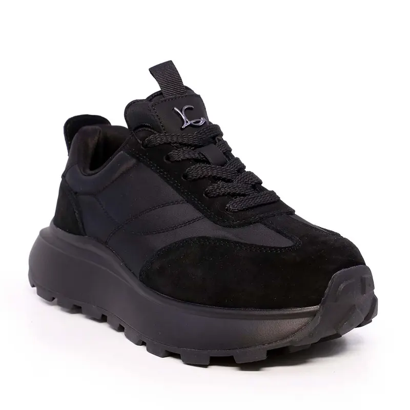 Sneakers cu talpă reliefată femei Luca di Gioia negri din piele întoarsă și textil 1292dp7510vn — imaginea 2