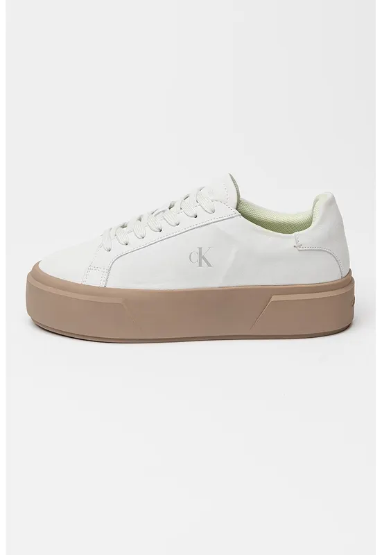 Pantofi sport flatform din piele intoarsa - Verde pal/Caramel