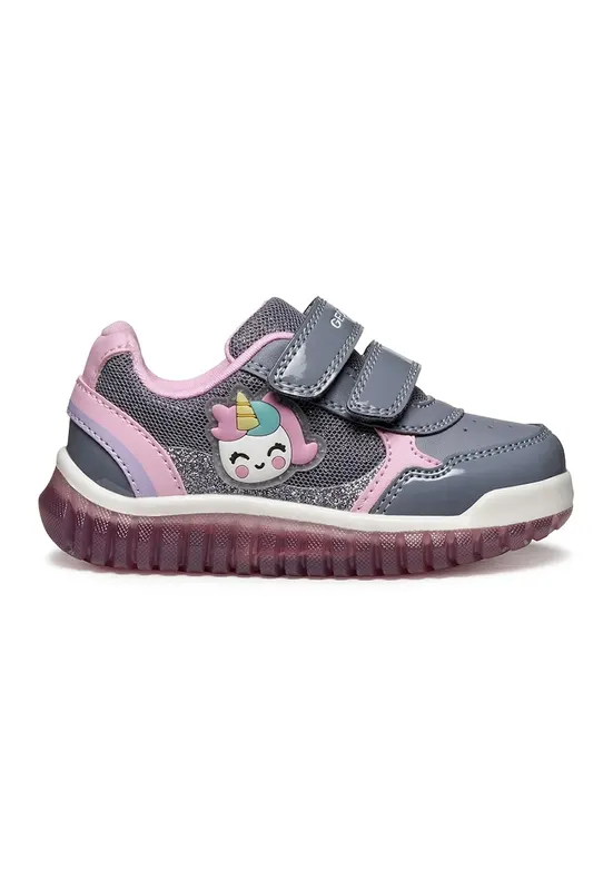 Pantofi sport din piele ecologica cu model grafic si inchidere velcro - Gri/Roz