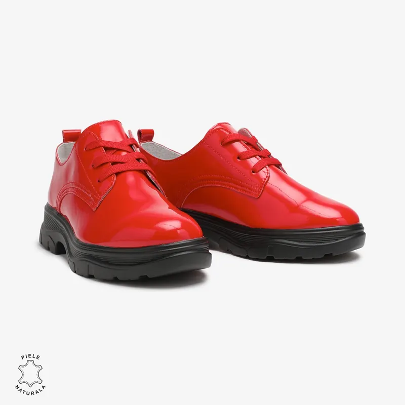 Pantofi casual dama din Piele naturală lacuiti CRL0110 ROSU