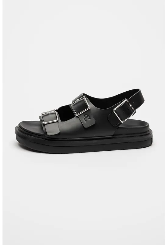 Sandale din piele cu talpa flatform si catarame - Negru