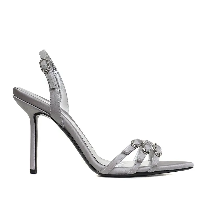Sandale Yvy Satin, Gri-Argintiu - Premium Collection