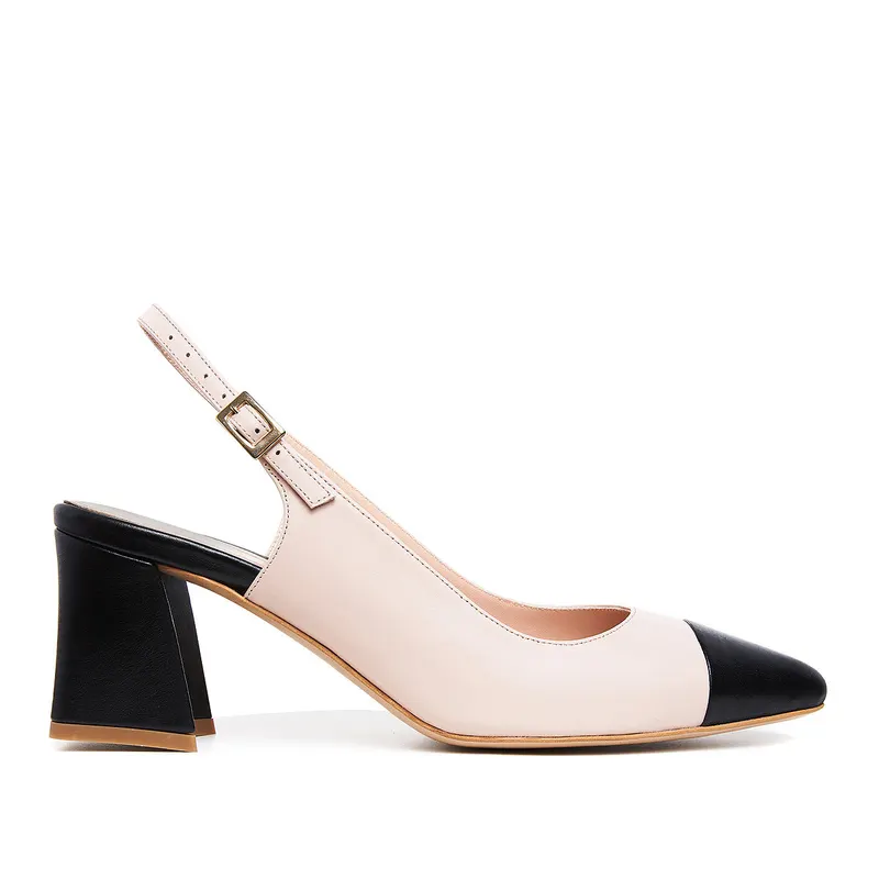 Pantofi Charlotte, Piele Naturala, Nude-Negru - 37 / 8 cm - subtire