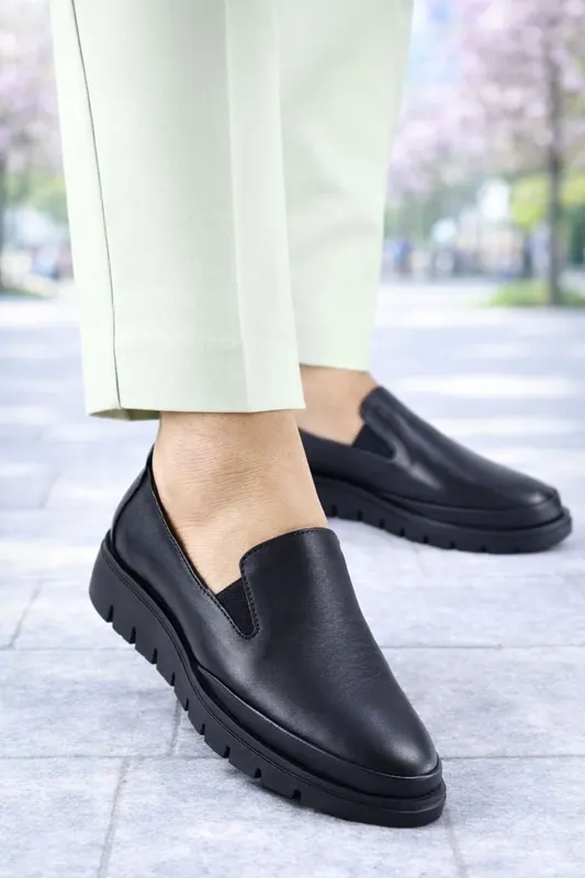 Pantofi Casual din Piele Negri cu Elastic - VEA BLACK