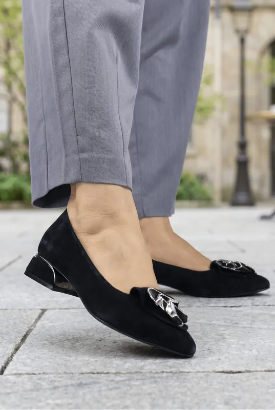 Pantofi Eleganti cu Toc jos din Piele Neagra - KARY BLACK