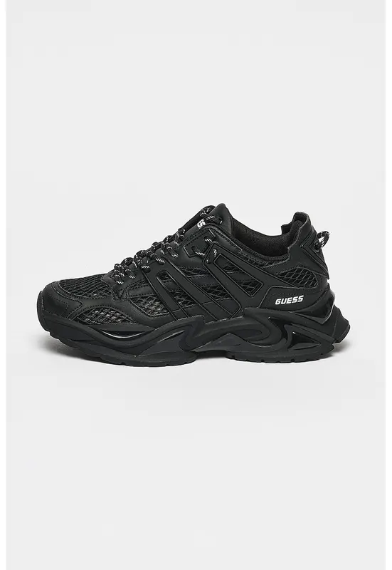 Pantofi sport de piele ecologica si material textil - Negru