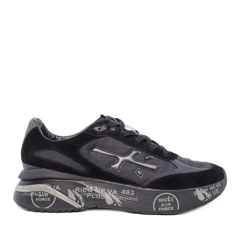 Sneakers bărbați Premiata Moerun negri din piele întoarsă și textil 1692bp6445n