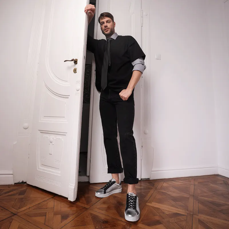 Sneakers bărbați Enzo Bertini argintii din piele naturală 2929BP003AG — imaginea 2