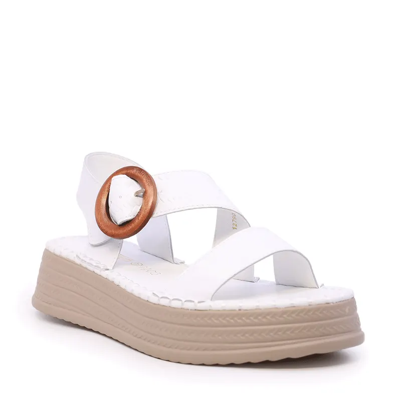 Sandale cu cataramă rotundă femei albe din piele 1279DS2430A — imaginea 2