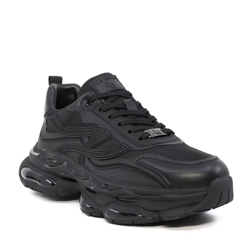 Sneakers bărbați Enzo Bertini negri din piele și textil 3661BP859N — imaginea 2