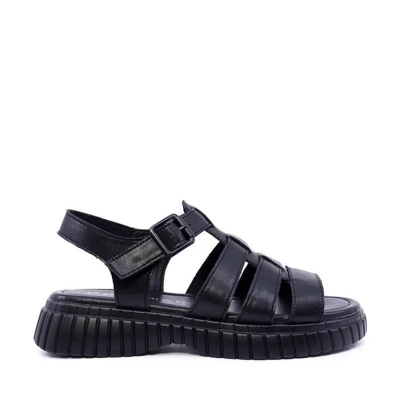 Sandale femei negre din piele cu barete multiple 1941DS037N