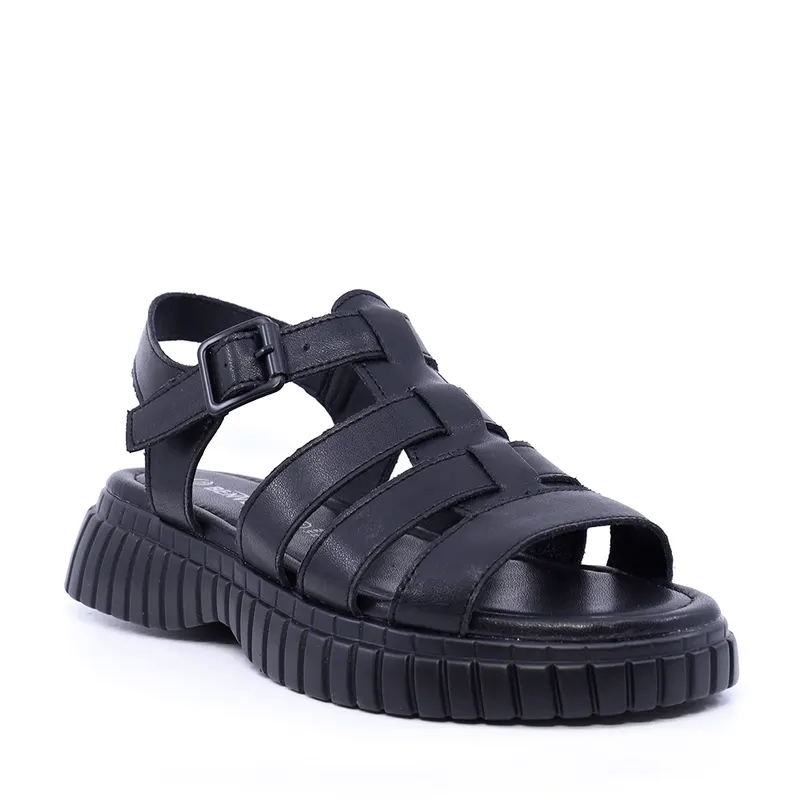 Sandale femei negre din piele cu barete multiple 1941DS037N — imaginea 2