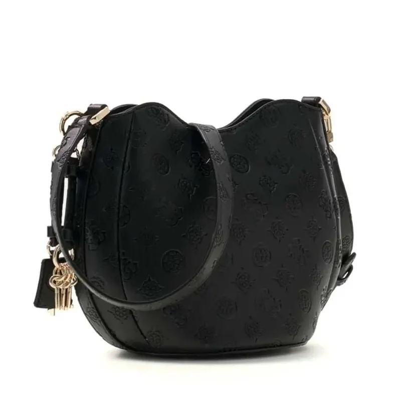 Poșetă tip bucket femei Guess Carmela neagră cu logo 912POSSHWPD2225030N — imaginea 2