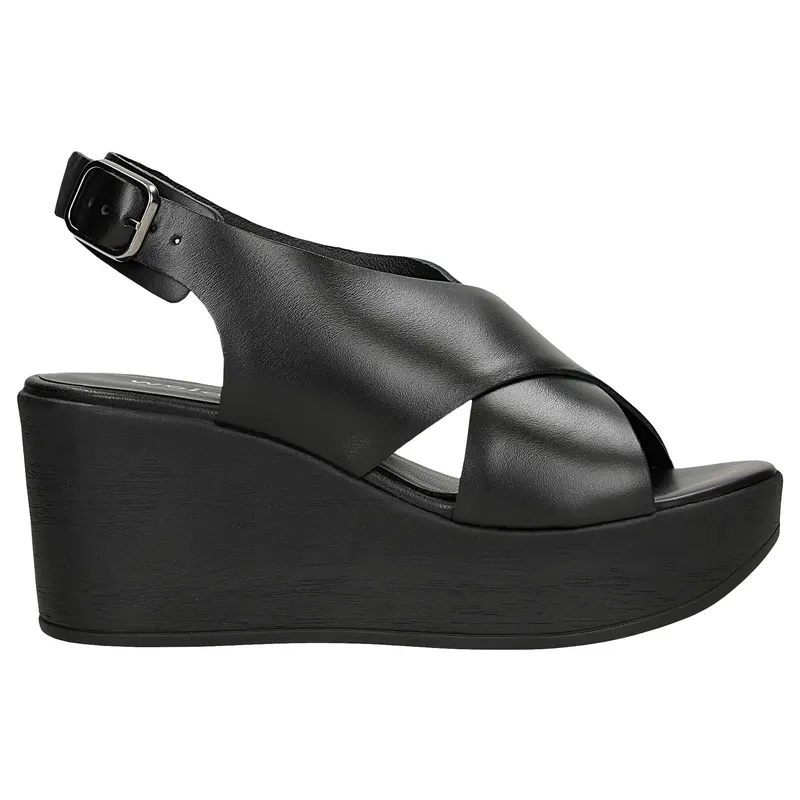Sandale damă negre din piele cu toc pană
