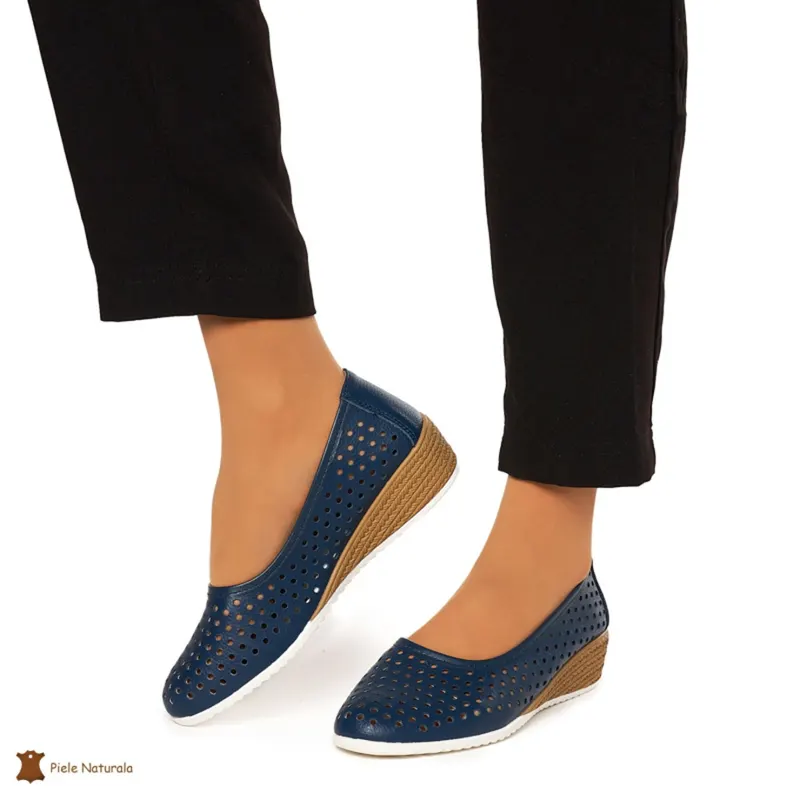 Balerini Dama Piele Naturala Slip-on CRL0075 BLEUMARIN