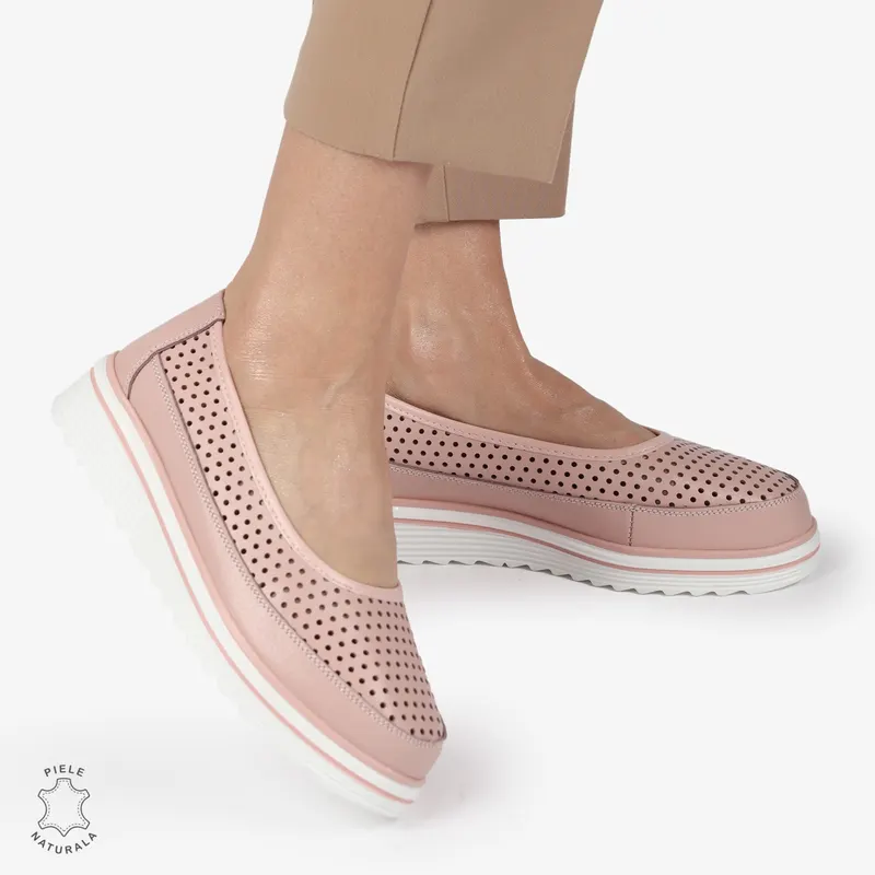 Balerini dama din Piele Naturala cu talpa groasa CRL0172 ROZ