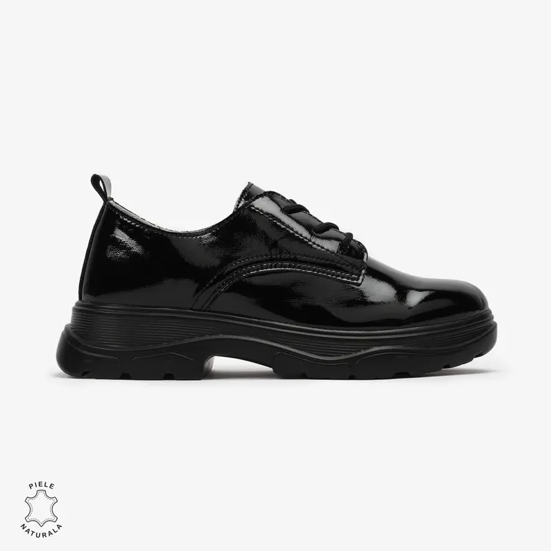 Pantofi casual dama din Piele naturală lacuiti CRL0110 NEGRU