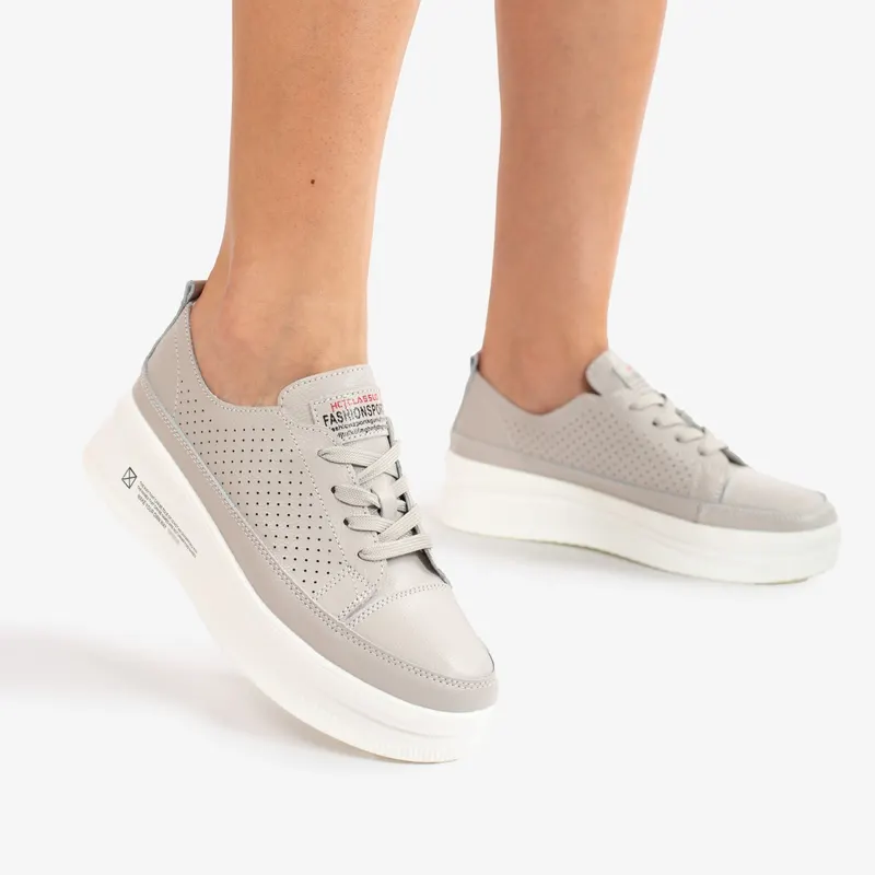 Pantofi Casual de dama din Piele naturala Șic Urban CRL0487 GRI
