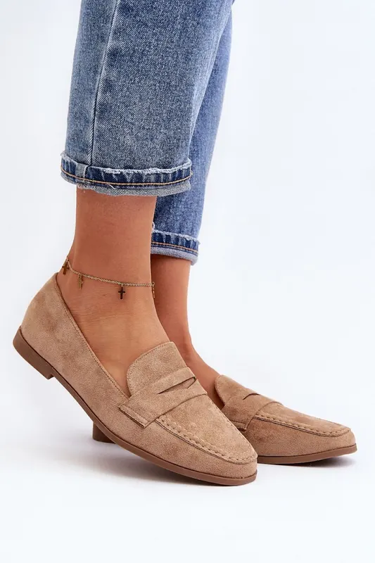Mocasini DAMA din PIELE ECOLOGICA INTOARSA CRL0977 CULOARE: BEJ