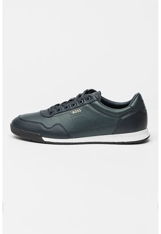 Pantofi sport din piele cu sireturi - Bleumarin