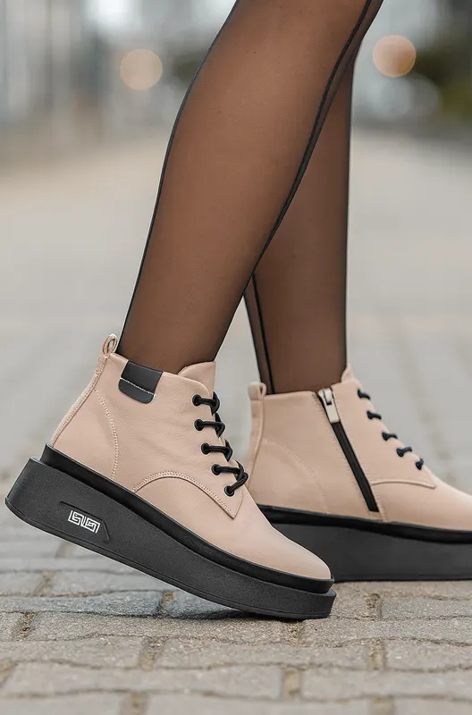 Ghete Casual Dama din Piele Taupe - HEN